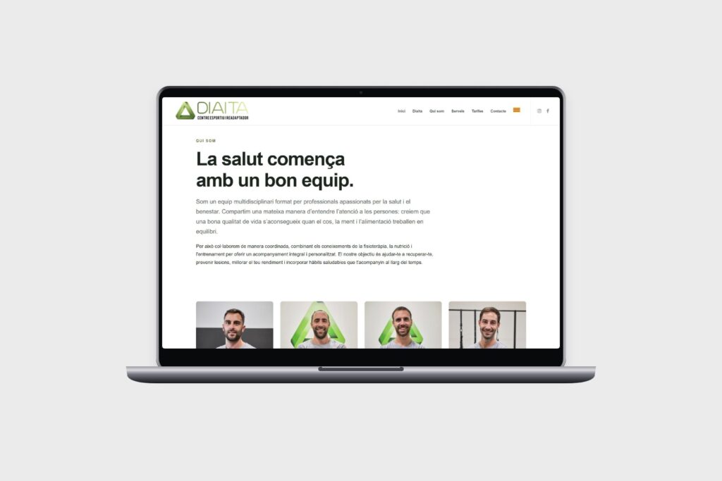 Renovació del web de Diaita: pàgina de l’equip professional en ordinador.