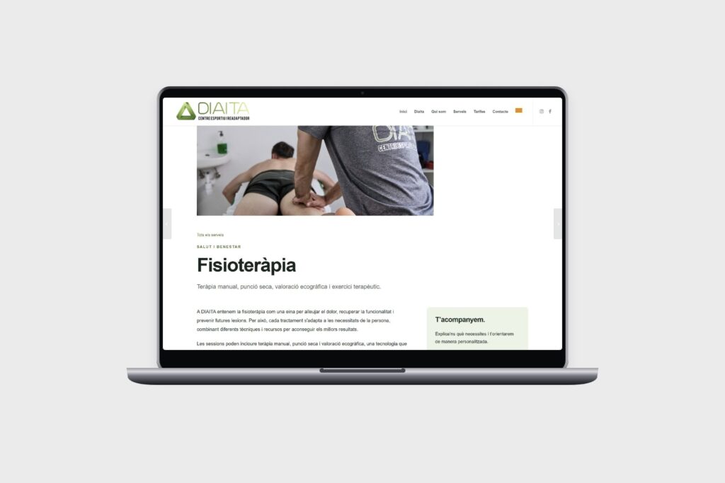 Renovació del web de Diaita: pàgina del servei de fisioteràpia en ordinador.