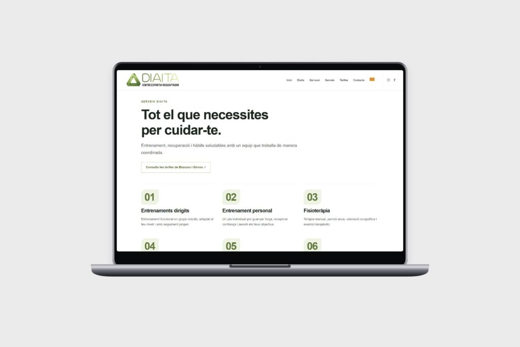 Renovació del web de Diaita: serveis d’entrenament i salut en ordinador.