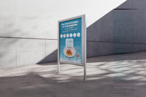 Cartel de la Escudella de Palamós en un soporte exterior