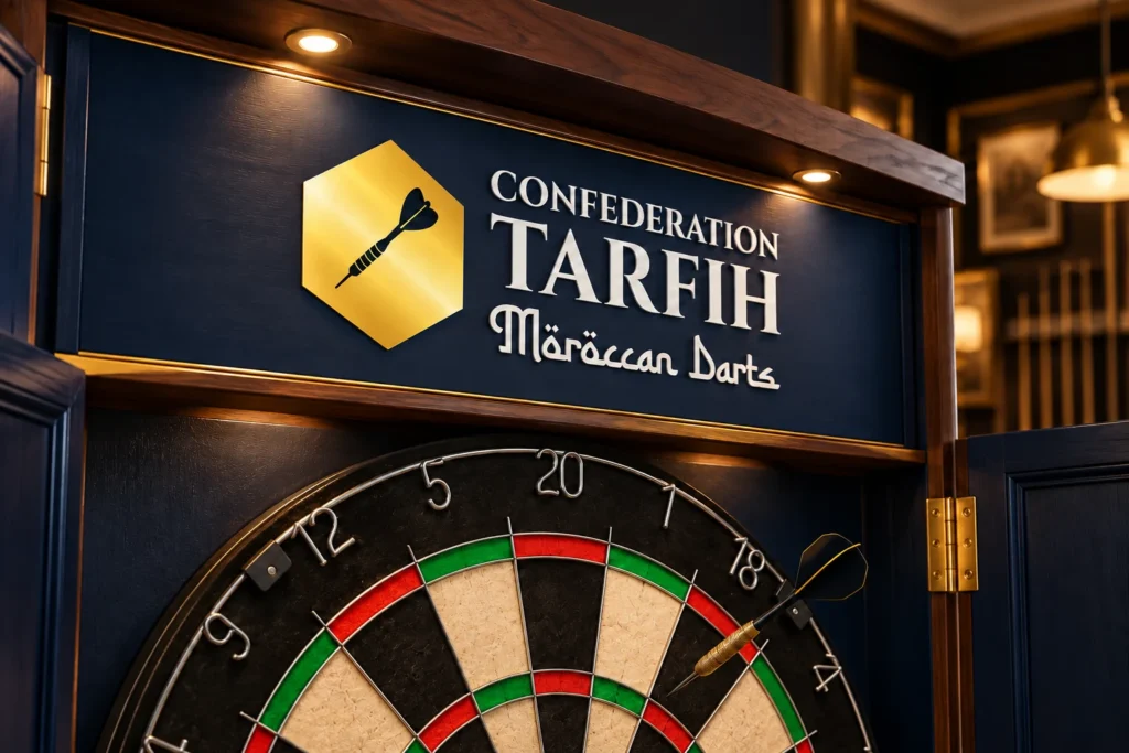 Aplicación del logotipo de Confederation Tarfih en un espacio de dardos.