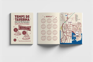 Portada, papeleta de sellos y mapa de las tabernas de Palamós
