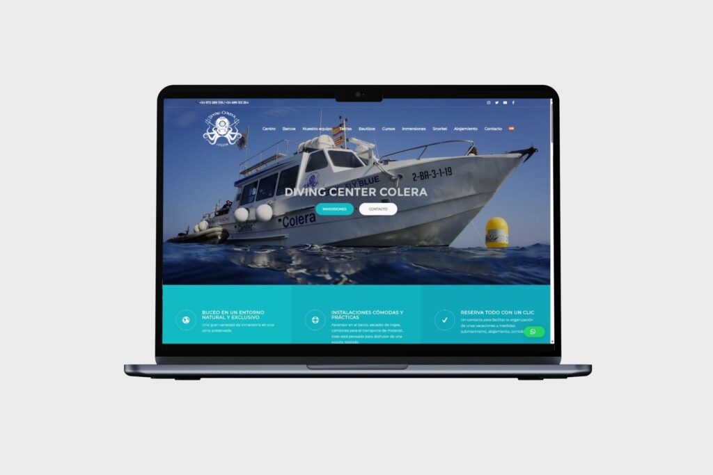 Web de Diving Center Colera: portada en MacBook