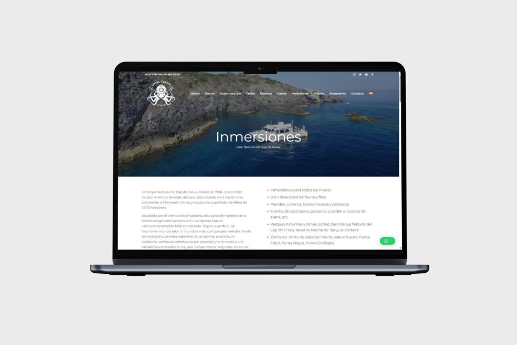Web de Diving Center Colera: «Inmersiones» en MacBook
