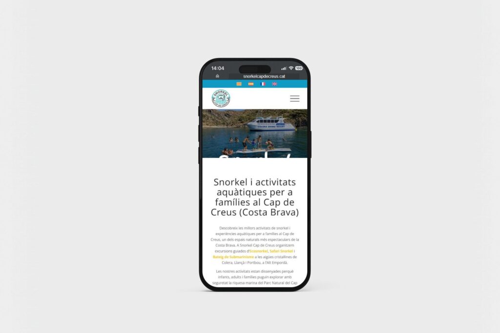 Web de Snorkel Cap de Creus: portada en iPhone